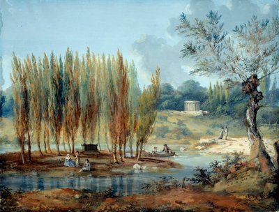 Kilátás Jean Jacques Rousseau (1712-1778) svájci filozófus Ermenonville-ben (Oise) található sírjára J. Moreth festménye (18. század) Párizsi Carnavalet múzeum alkotó: J. Moreth