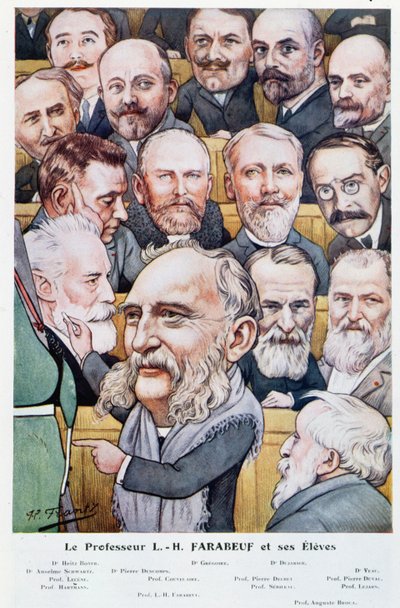 Luis Hubert Farabeuf professzor (1841-1910) és tanítványai Chanteclairből, 1910 körül alkotó: J P. Frantz