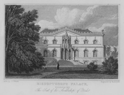Bishopthorpe-palota, Yorkshire, York-i érsek székhelye (metszet) alkotó: John Preston Neale
