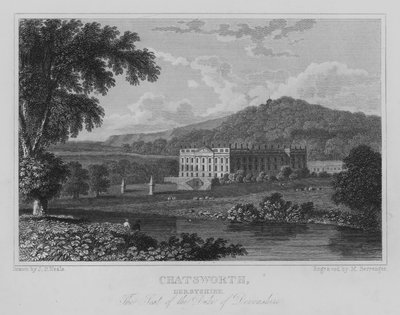 Chatsworth, Derbyshire, Devonshire hercegének székhelye (metszet) alkotó: John Preston Neale