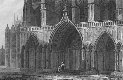Westminster Abbey, North Porch, a 7. Henrik kápolna egy részével (metszet) alkotó: John Preston Neale