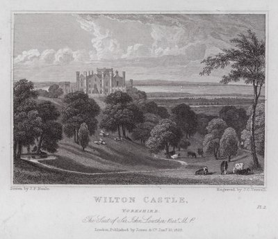 Wilton kastély, Yorkshire, Sir John Lowther székhelye (metszet) alkotó: John Preston Neale