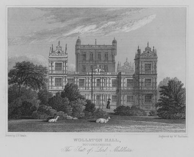 Wollaton Hall, Nottinghamshire, Lord Middleton székhelye (metszet) alkotó: John Preston Neale