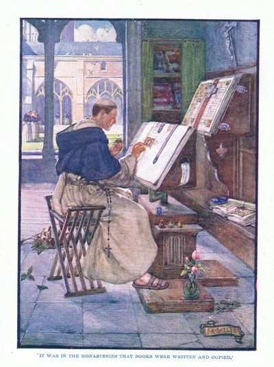 A kolostorokban írtak és másoltak könyveket, az English Literature pub. by T C & EC Jack, 1920 körül alkotó: J. R. Skelton