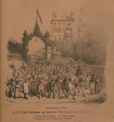 Az R.H.H. bejárata. Kent hercegné és Viktória hercegnő Hastingsben alkotó: J. Thorpe