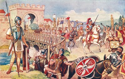 A Római Birodalom - egy hídon át előrenyomuló katonaoszlop. alkotó: J. Williamson