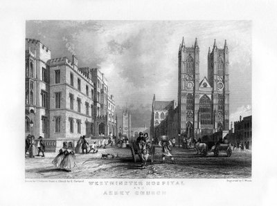 Westminster Kórház és Abbey Church, London, 19. század. alkotó: J. Woods
