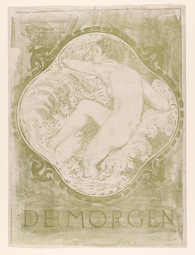 Meztelen nő a hullámokban De Morgen / Vázlat egy falfestményhez a Vooruit Purmerend épületében, építész J.J.P. Régi. (cím a tárgyon) alkotó: Jac Jongert