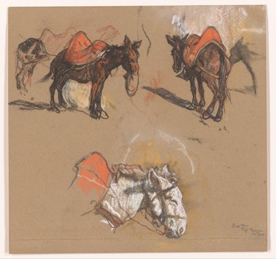 Szamarak és egy öszvér tanulmányozása a tangeri Grote Markt-on alkotó: Jac van Looij (signed by artist)