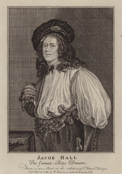 Jacob Hall angol kötéltáncos és akrobata, aki II. Károly király uralkodása alatt tevékenykedett (metszet) alkotó: Jacob (after) Van Oost the Younger