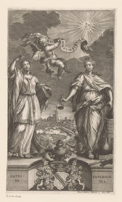 Az orvostudomány allegóriája Strasbourgban Pharmacopoeia Argentoratensis (cím a tárgyon) alkotó: Jacob Andreas Fridrich (I)