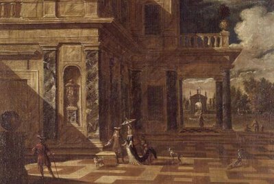 Építészeti capricci elegáns figurákkal alkotó: Jacob Balthasar Peeters