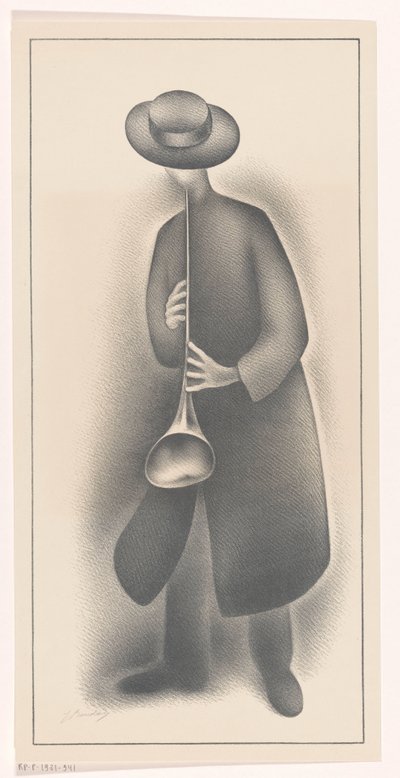 Utcai zenész fúvós hangszerrel alkotó: Jacob Bendien (signed by artist)