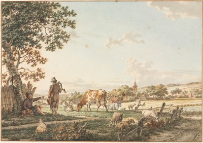 Pásztori táj faluval, 1799. alkotó: Jacob Cats
