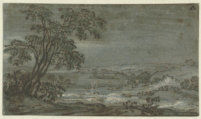 Dombos táj folyókanyarral Aen den Rijn (cím a tárgyon) alkotó: Jacob Colijn