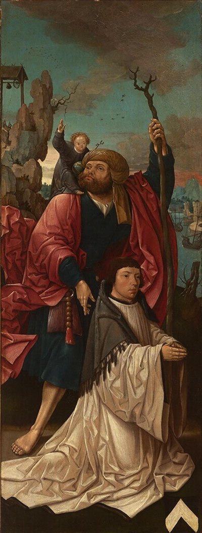 Holland: De Saint Christopher alapítóval Dirk Willemsz van Rietwijk kanonok Szent Kristóffal alkotó: Jacob Cornelisz van Oostsanen