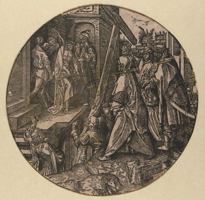 Pilátus Krisztust mutatja meg a népnek (Ecce Homo) The Round Passion (sorozat címe) alkotó: Jacob Cornelisz van Oostsanen