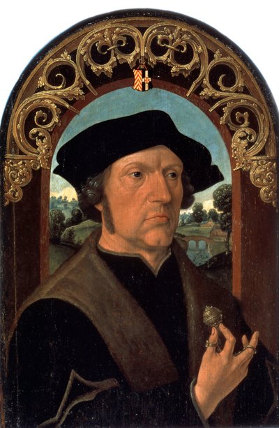 ""Férfi portréja"" (Férfi portréja) A holland burzsoázia egyik emberének portréja, kezében ezüst ékszert tart. Jacob Cornelisz van Oostsanen festménye (1470 körül - 1533 körül) Szentpétervári Ermitázs Múzeum alkotó: Jacob Cornelisz van Oostsanen
