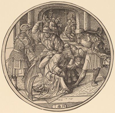 Krisztus és Krisztus kigúnyolása Kajafás előtt alkotó: Jacob Cornelisz van Oostsanen