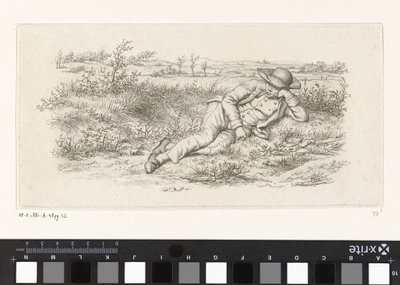 Fekvő ember egy tájban Tanulmánynyomatok / Etudes gravées (sorozat címe) alkotó: Jacob Ernst Marcus
