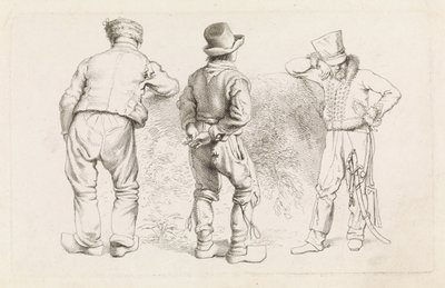 Tanulmánylap három álló figurával Etudes gravées (sorozat címe) alkotó: Jacob Ernst Marcus