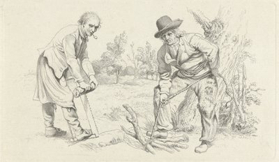 Tanulmányi lap fagyűjtővel és egy fűrészes emberrel Tanulmánynyomatok / Etudes gravées (sorozat címe) alkotó: Jacob Ernst Marcus