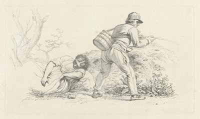 Tanulmányi lap egy alvó nővel és egy horgász Tanulmánynyomatok / Etudes gravées (sorozat címe) alkotó: Jacob Ernst Marcus
