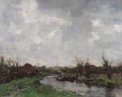 Folyói táj parasztházakkal, 1870-es évek vége alkotó: Jacob Henricus or Hendricus Maris