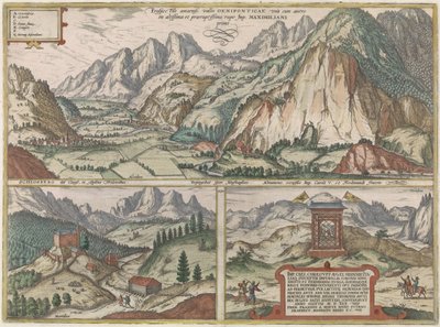 Három arc az ausztriai Inn-völgyben és környékén, háttérben az Alpokkal alkotó: Jacob Hoefnagel (possibly)