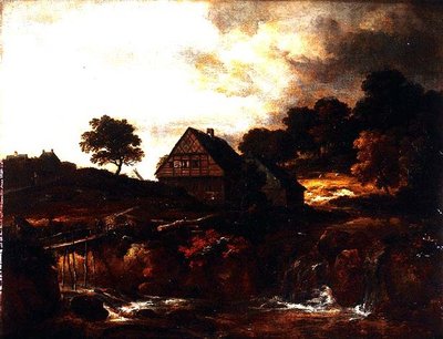 Erdős táj paraszttal a hídon a patak felett alkotó: Jacob I. van (follower of) Ruisdael