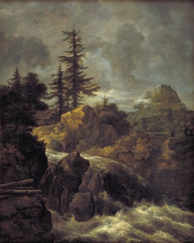 Táj vízeséssel és kunyhóval alkotó: Jacob van Ruisdael