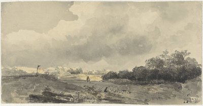 Táj egy pásztorral egy nehéz felhős ég alatt alkotó: Jacob Jan van der Maaten