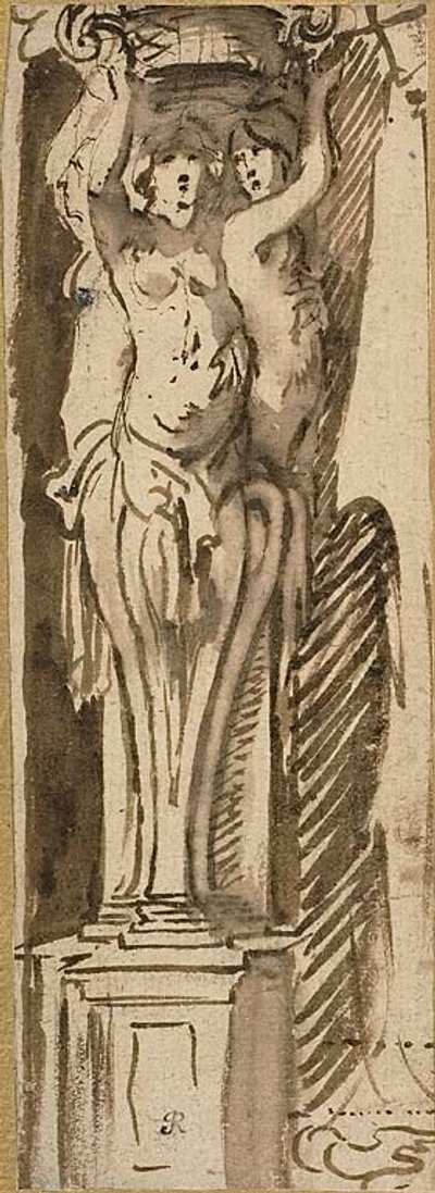 Három kariatidák támogatása egy kosárban alkotó: Jacob Jordaens