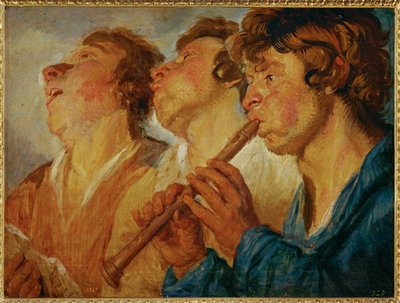 Három vándor zenész, kettő énekel, egy harmadik játszik ... (festmény fára) alkotó: Jacob Jordaens