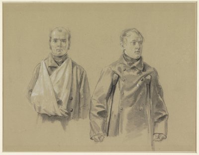 Két sebesült katona, a bal karja hevederben, a jobb mankón alkotó: Jacob Joseph Eeckhout