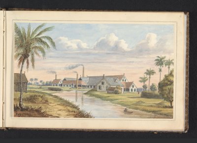 Cukorültetvény Visserszorg a Commewijne folyón Fabryk op pl.(antage) Visserszorg (cím a tárgyon) Album Suriname rajzaival, 6. o. (50) (sorozat címe) alkotó: Jacob Marius Adriaan Martini van Geffen