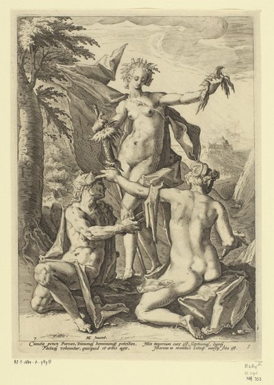 Három sors Mitológiai és allegorikus ábrázolások (sorozat címe) alkotó: Jacob Matham (attributed to)