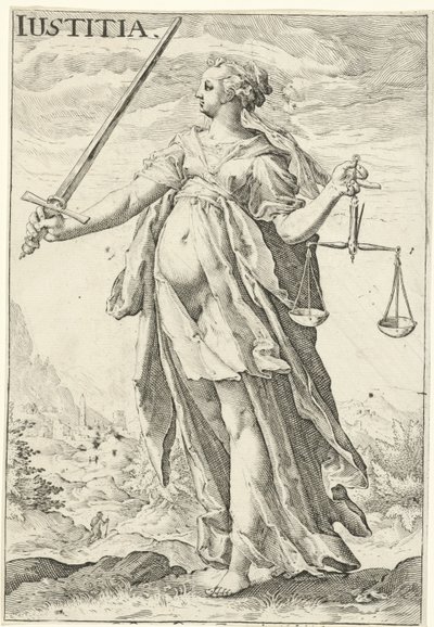 Igazságszolgáltatás (Justitia) Iustitia (cím a tárgyon) alkotó: Jacob Matham (attributed to)