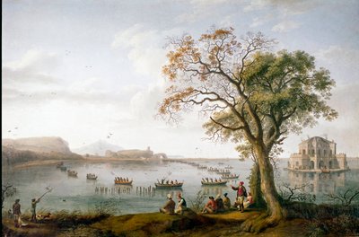 A két szicíliai I. Ferdinánd szárcsavadászata a Fusaro-tónál Nápoly közelében, Olaszországban alkotó: Jacob Philippe Hackert
