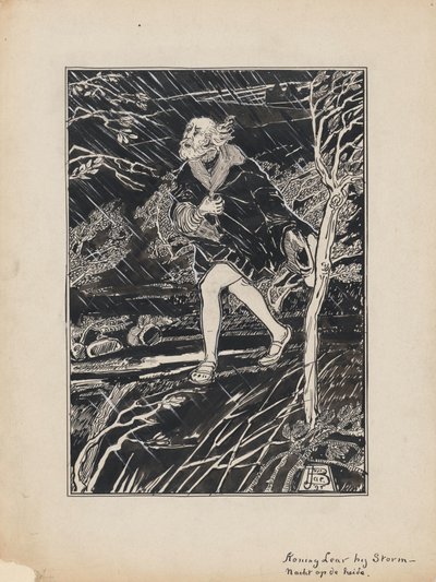 Tervezési illusztráció Shakespeare Lear királyához: Lear király a Heathben viharos éjszakán alkotó: Jacob Pieter van den Bosch