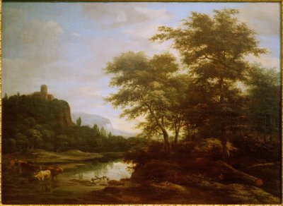 Táj egy tehéncsordával a tó mellett alkotó: Jacob Salomonsz van Ruysdael