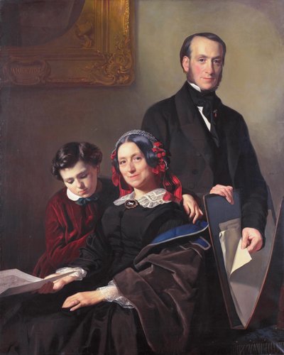 A J. Schmidt-Keiser asszony, Willem Hendrik Schmidt (1809-49) festőművész, Jacob Spoel tanára özvegye, testvérével, J. N. Keiserrel és tízéves fiával. alkotó: Jacob Spoel