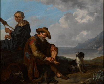 Déli tengerparti táj egy pár alakkal és egy kutyával alkotó: Jacob Toorenvliet
