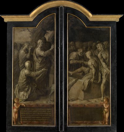 Lázár felemelése (zárt külső panelek) (olaj a panelen) alkotó: Jacob de Backer