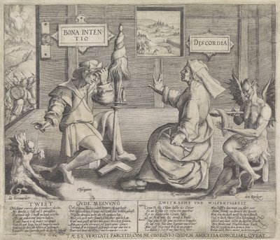 Allegória a jó szándék (Bona Intentio) és a viszály (Discordia) megszemélyesítésével alkotó: Jacob de Gheyn (I) (circle of)