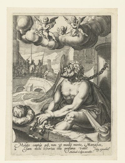 Manassé, mint bűnbánó bűnös Nyolc bűnbánó bűnös az Ó- és Újszövetségből (sorozat címe) alkotó: Jacob de Gheyn (II) (workshop of)