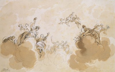 Mennyezeti tervezés a Valkenburg-házban, Haarlemben (toll, tinta és ceruza papíron) alkotó: Jacob de Wit