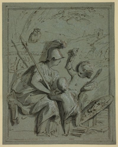 Minerva két puttival alkotó: Jacob de Wit