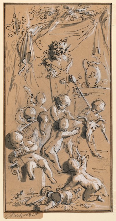 Putti egy herm előtt játszik alkotó: Jacob de Wit