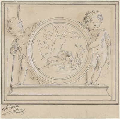 Két putti medalionnal, melyben Narcissus és Echo alkotó: Jacob de Wit